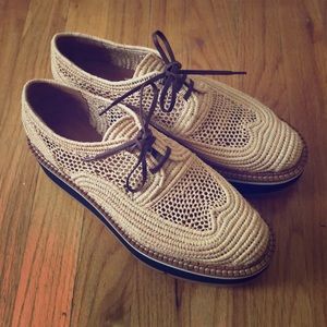 Robert Clergerie Raffia Platform Oxfords
